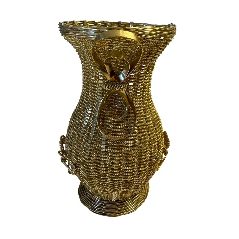 Gold Wire Wrapped Vase Decorative Tabletop Accent Elegant‎ Home Decor
